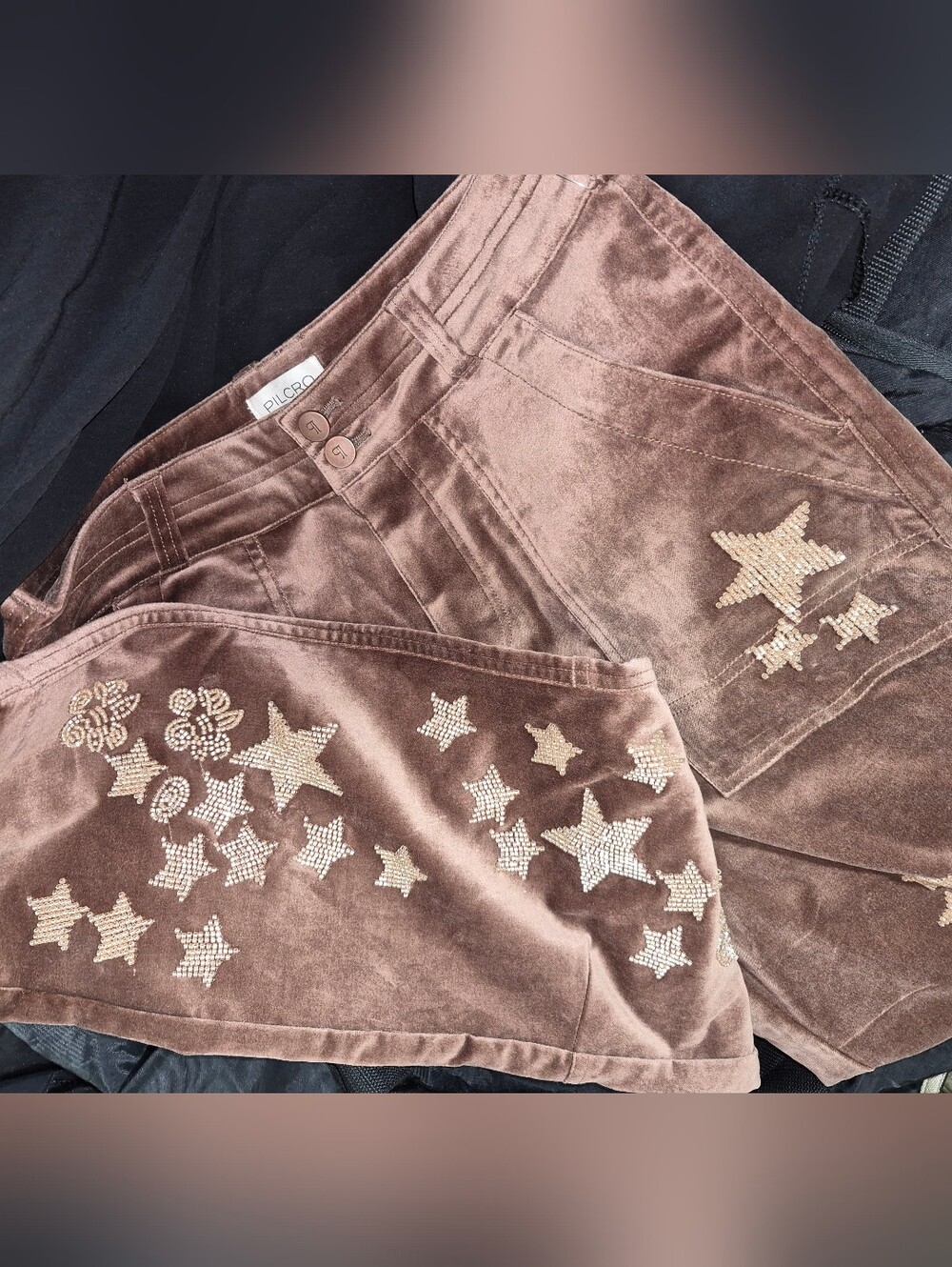 The WANDERER from Pilcro Rose-Brown Velvet pants with Star Rhinestone Accents